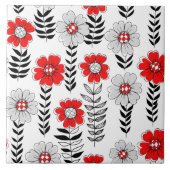 Daisy Doodles in rot und schwarz Fliese (Vorderseite)