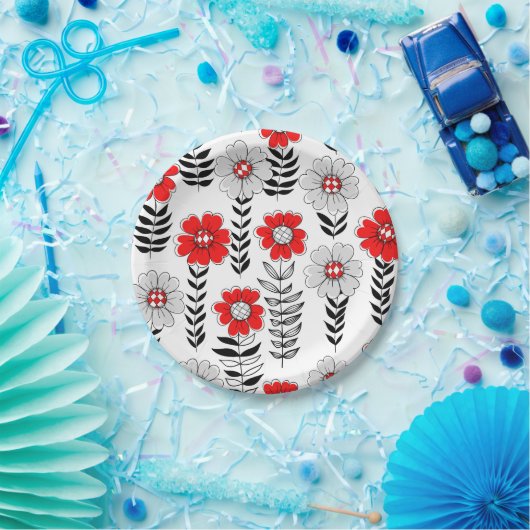 Daisy Doodles in rot und schwarz Pappteller (Party)