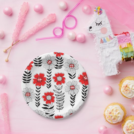 Daisy Doodles in rot und schwarz Pappteller (Party)