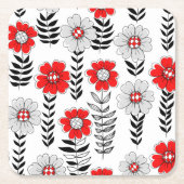 Daisy Doodles in rot und schwarz Rechteckiger Pappuntersetzer (Vorderseite)