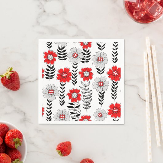 Daisy Doodles in rot und schwarz Serviette (Beispiel)