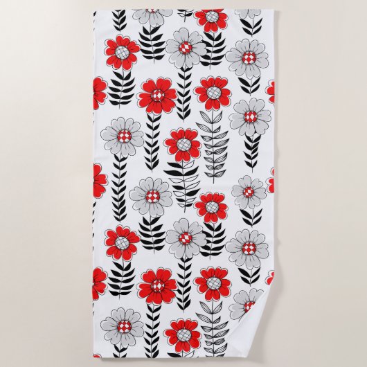 Daisy Doodles in rot und schwarz Strandtuch (Vorderseite)