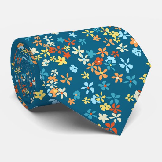 Daisy Dot Floral Aquamarin zweiseitig bedruckt Krawatte (Gerollt)