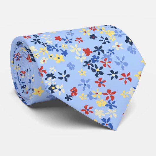 Daisy Dot Floral Sky Blauer zweiseitig bedruckt Krawatte (Gerollt)
