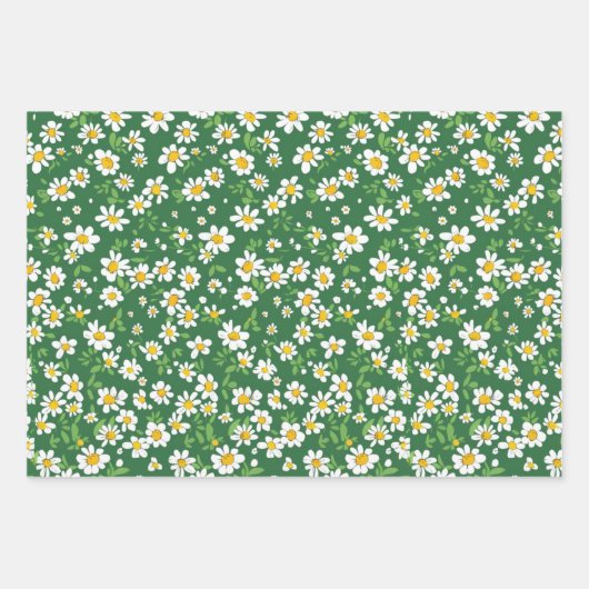 Daisy, Dots, grüne Gingham-Papierblätter Geschenkpapier Set (Vorderseite)