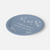 Daisy Dusty Blue White Butterfly Brautparty Pappteller (Schrägansicht)