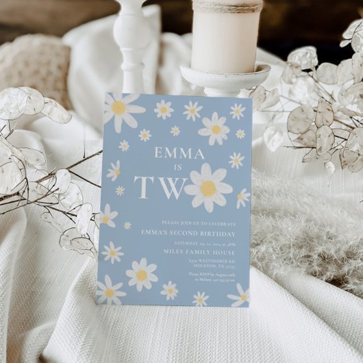 Daisy Dusty Blue Zweiter Geburtstag Einladung