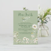 Daisy Earthy Sage & Botanical Greenery Wedding Begleitkarte (Stehend Vorderseite)