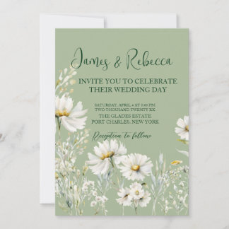 Daisy Earthy Sage & Botanical Greenery Wedding Einladung