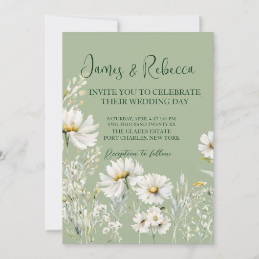 Daisy Earthy Sage & Botanical Greenery Wedding  Einladung (Vorderseite)