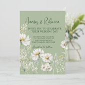 Daisy Earthy Sage & Botanical Greenery Wedding  Einladung (Stehend Vorderseite)