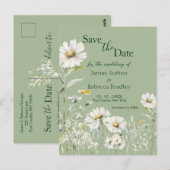 Daisy Earthy Sage & Botanical  Save the Date Postkarte (Vorne/Hinten)