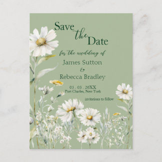 Daisy Earthy Sage & Botanical Save the Date Postkarte