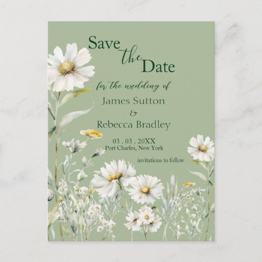 Daisy Earthy Sage & Botanical  Save the Date Postkarte (Vorderseite)