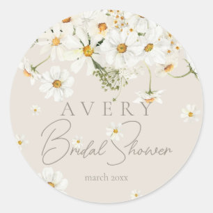 Daisy Elegante Wildblumen Moderne Brautparty Runder Aufkleber