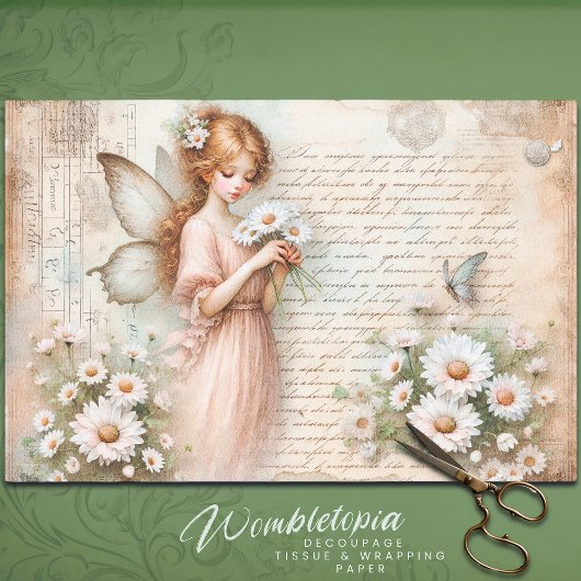 Daisy Fairy & Butterfly Script Ephemera Decoupage Seidenpapier