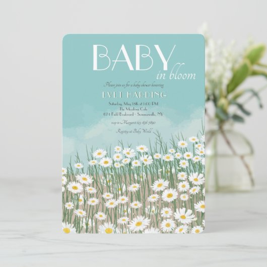 Daisy Field Baby Shower Einladung (Stehend Vorderseite)