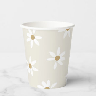 Daisy Field Birthday Party Paper Cups in Beige Pappbecher