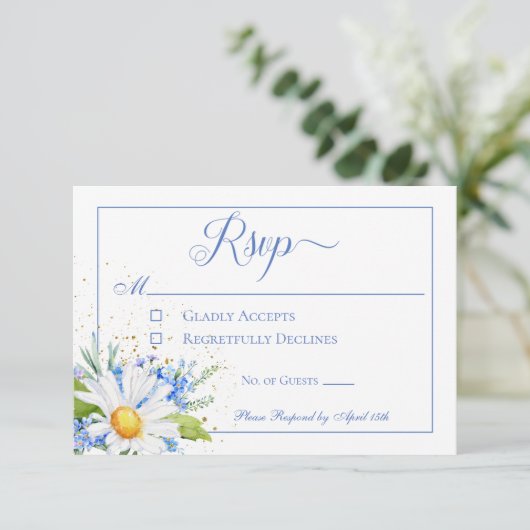 Daisy & Field Blume Bouquet Wedding RSVP Karte (Stehend Vorderseite)