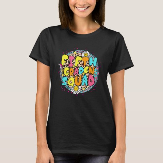 Daisy Fifth Grade Squad Back to School Retro Groov T-Shirt (Vorderseite)