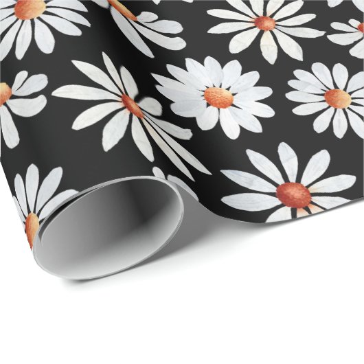 Daisy Fill Wasserfarbe Schwarz und Weiß  Geschenkpapier (Rolleneckpunkt)