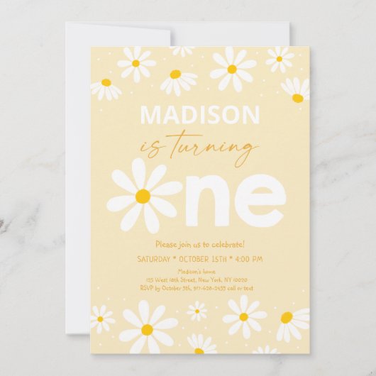 Daisy First Birthday Einladung (Vorderseite)