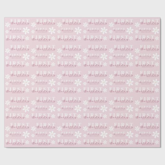Daisy First Birthday Pink Themed Party Geschenkpapier (Flach)