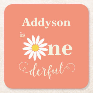 Daisy First Birthday Rechteckiger Pappuntersetzer