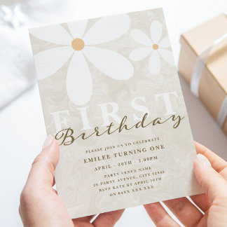 Daisy First Birthday Themed Party Einladung