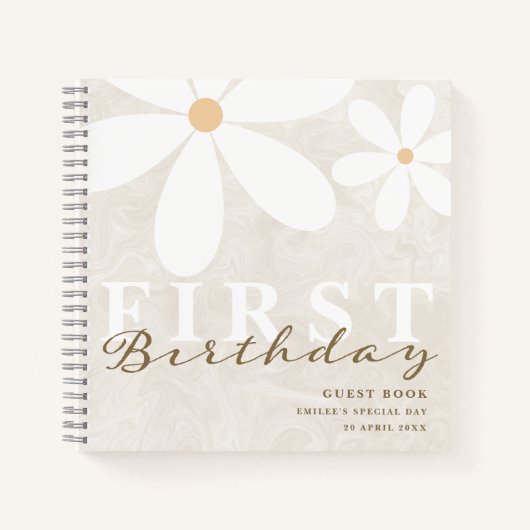 Daisy First Birthday Themed Party Guest Book Notizblock (Vorderseite)