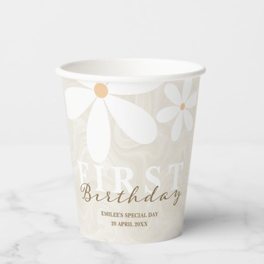 Daisy First Birthday Themed Party Pappbecher (Vorderseite)