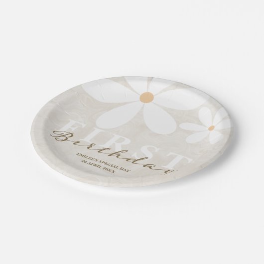 Daisy First Birthday Themed Party Pappteller (Schrägansicht)