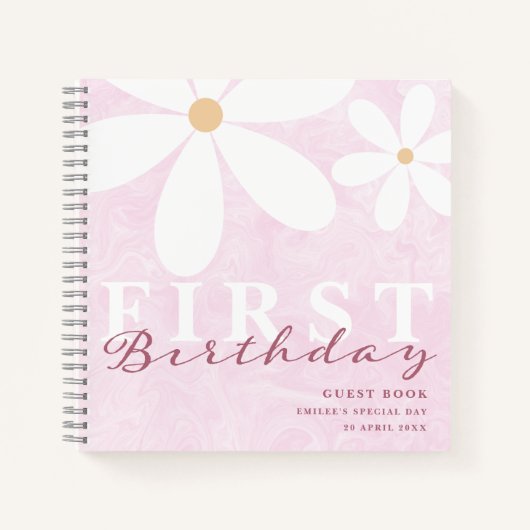 Daisy First Birthday Themed Partys Guest Book Pink Notizblock (Vorderseite)