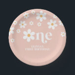 Daisy floral 1. Geburtstag Pappteller<br><div class="desc">Eins! Retro inspirierte Party Teller zum 1. Geburtstag mit 70er Jahren Stil und boho Schriftart und Farben.</div>