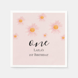 Daisy floral 1st birthday napkins serviette