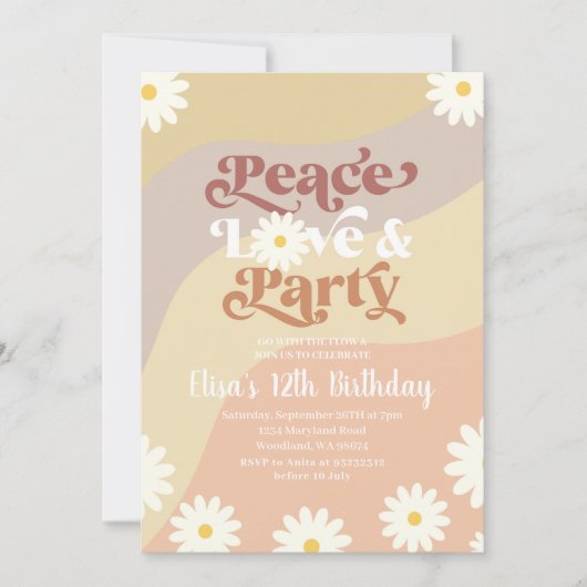 Daisy Floral ANY AGE Groovy Peace Liebe Party Einladung (Vorderseite)
