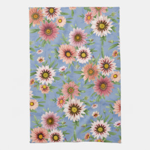 Daisy Floral auf blau Geschirrtuch