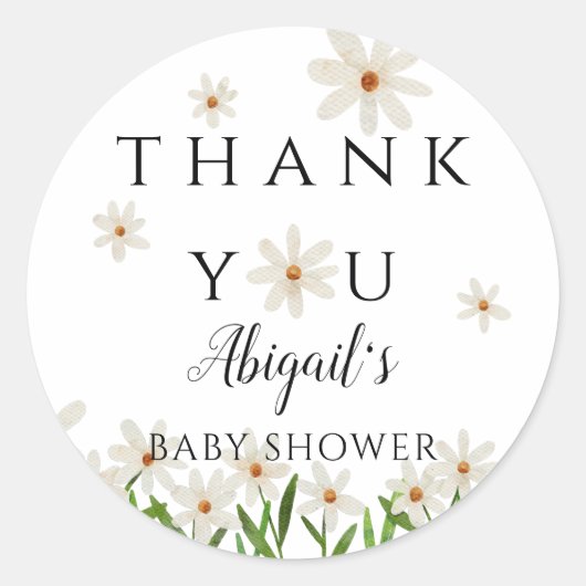 Daisy Floral Baby Shower Gevor Runder Aufkleber (Vorderseite)