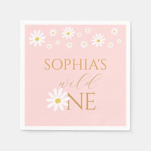 Daisy Floral Blush Wild One Girl 1st Birthday Serviette (Vorderseite)