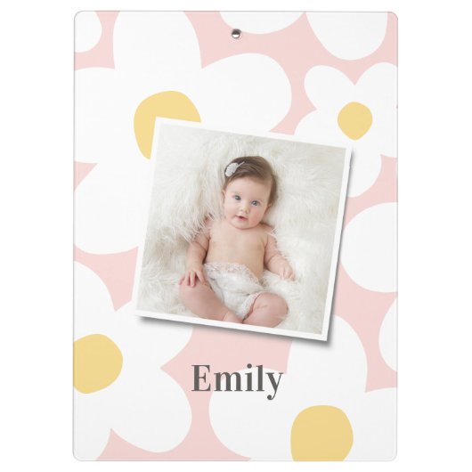 Daisy floral boho Retro-Foto gürtelgelb Klemmbrett (Rückseite)