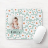 Daisy floral boho retro Foto türkis orange Mousepad (Mit Mouse)