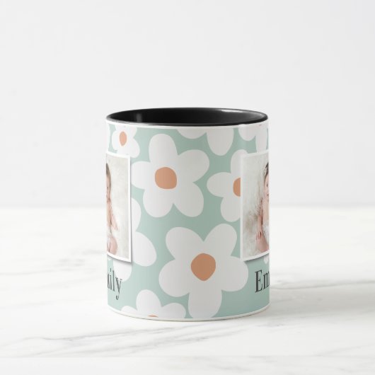 Daisy floral boho retro Foto türkis orange Tasse (Zentrum)