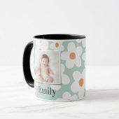 Daisy floral boho retro Foto türkis orange Tasse (Vorderseite Links)