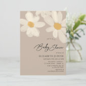 Daisy Floral Brown Babydusche Einladung (Stehend Vorderseite)