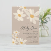 Daisy Floral Brown Babydusche Einladung (Stehend Vorderseite)