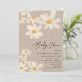 Daisy Floral Brown Babydusche Einladung (Stehend Vorderseite)