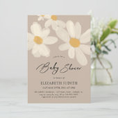 Daisy Floral Brown Babydusche Einladung (Stehend Vorderseite)