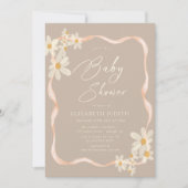 Daisy Floral Brown Babydusche Einladung (Vorderseite)
