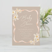 Daisy Floral Brown Babydusche Einladung (Stehend Vorderseite)