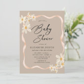 Daisy Floral Brown Babydusche Einladung (Stehend Vorderseite)